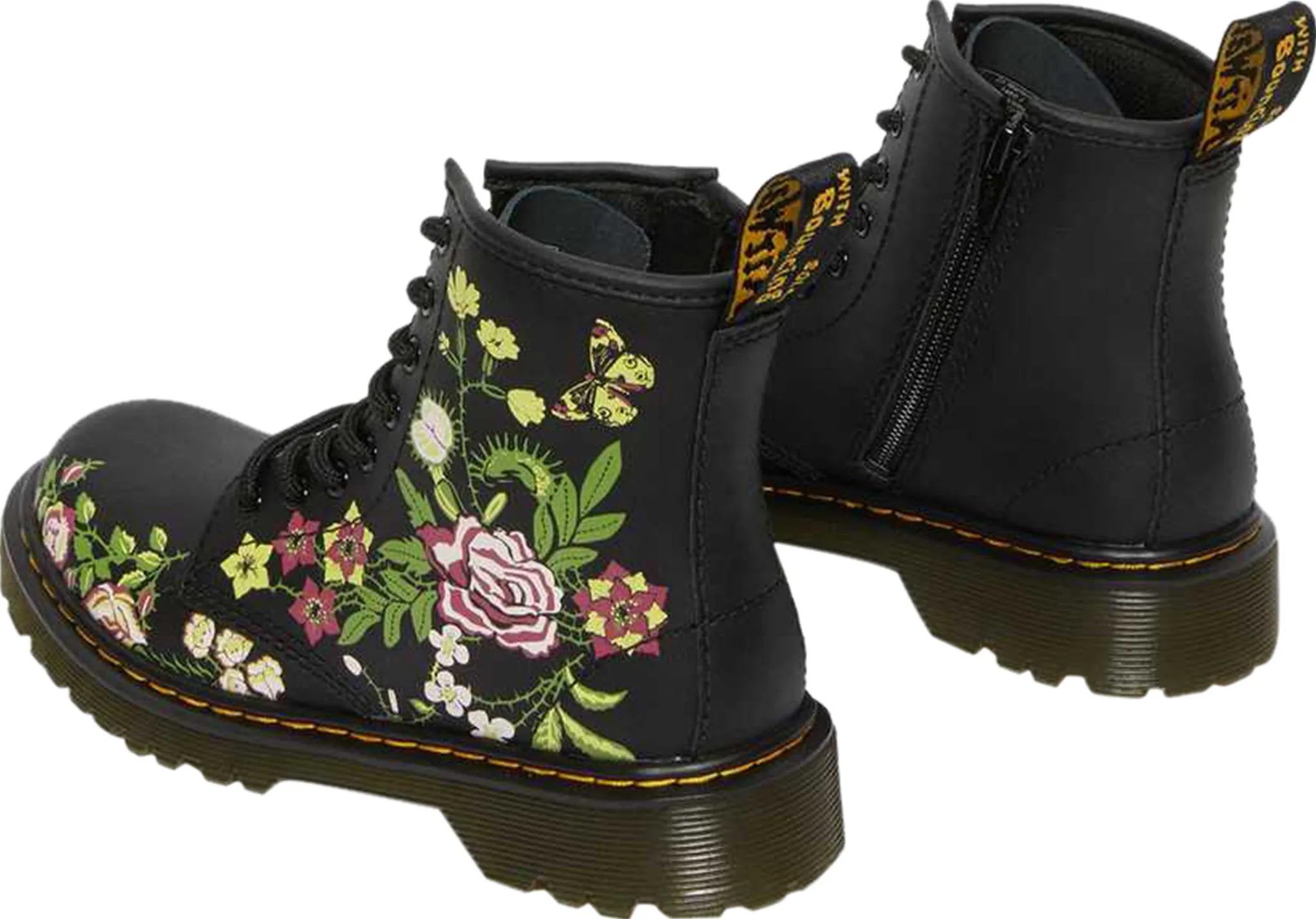 1460 Floral Leather Lace Up Boots - Girls|-|Bottes à lacets en cuir à fleurs 1460 - Fille