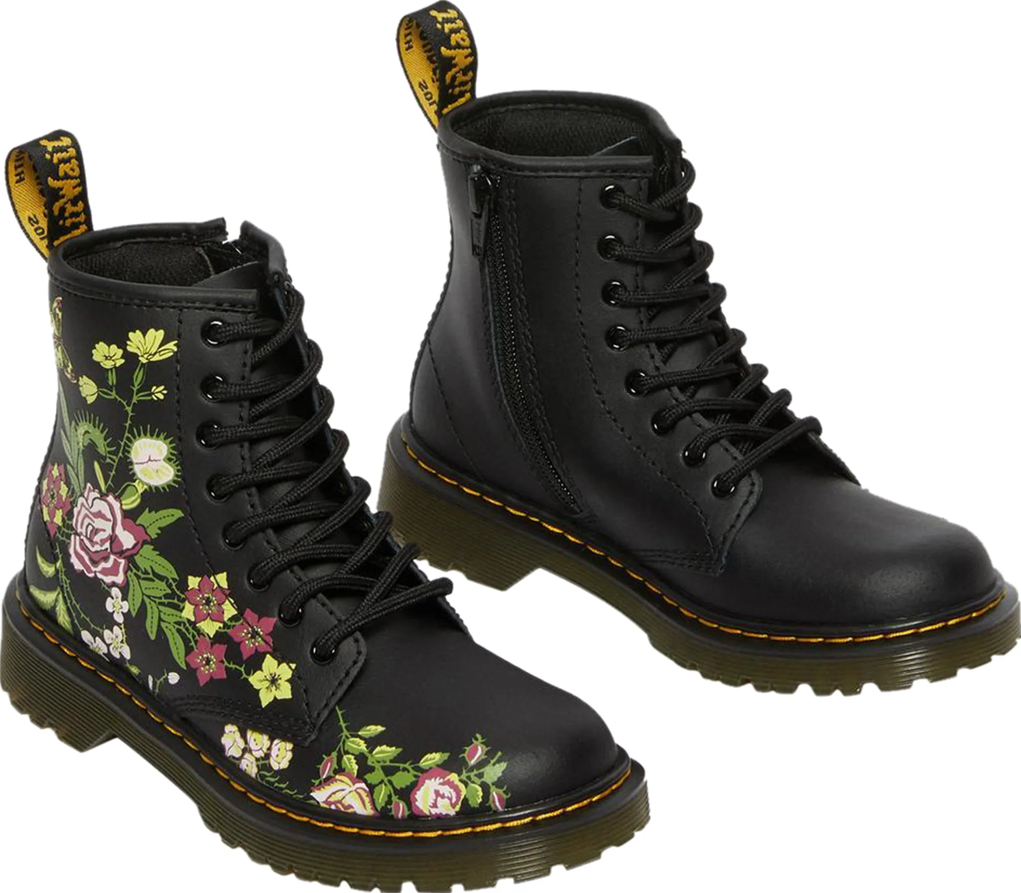 1460 Floral Leather Lace Up Boots - Girls|-|Bottes à lacets en cuir à fleurs 1460 - Fille