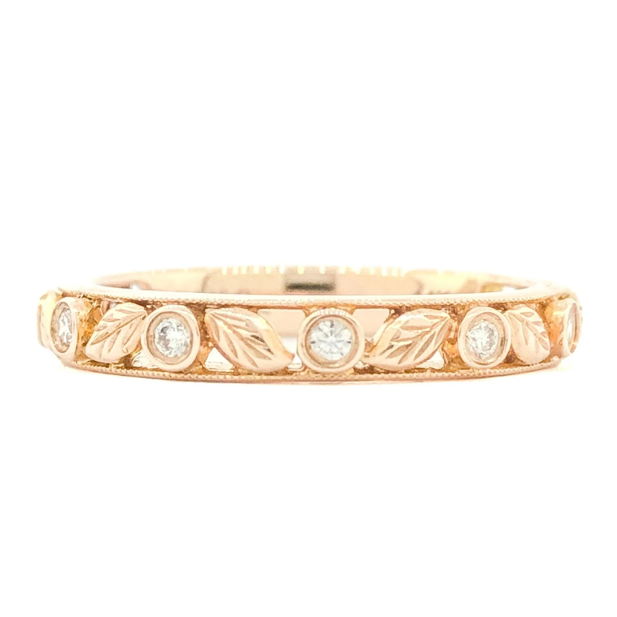 14K R Gold 0.14cttw G/SI1 Leaf Design Diamond Stack BAnd