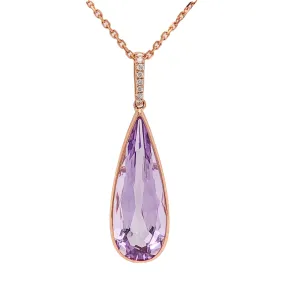 14K R Gold Amethyst Diamond Pendant