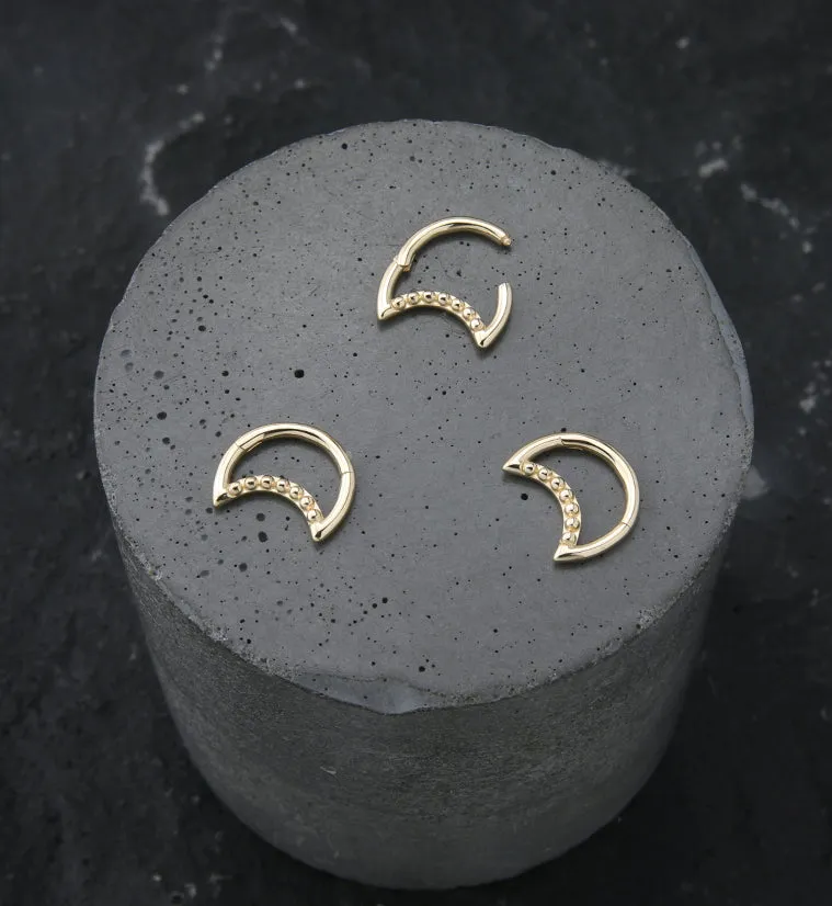 14kt Gold Crescent Moon Bead Hinged Segment Ring