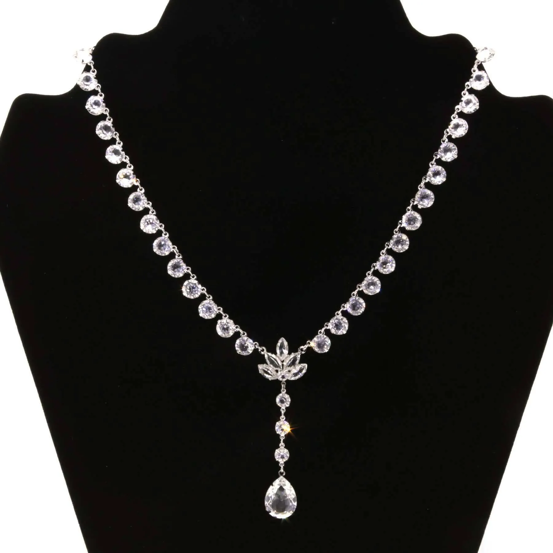 1928 Jewelry Brilliant Austrian Crystal Teardrop Necklace 15"