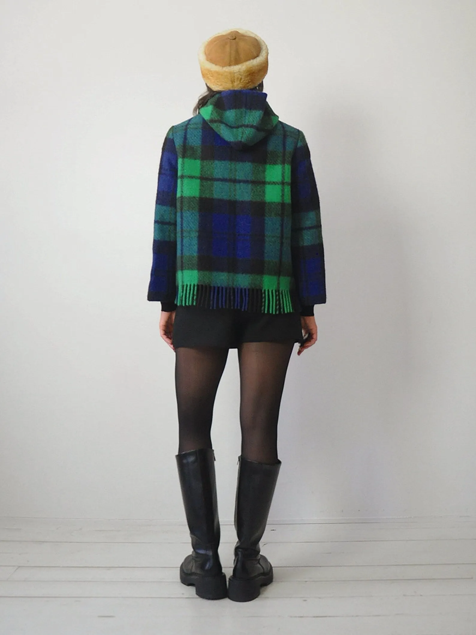 1960's Irish Wool Fringe Plaid Coat