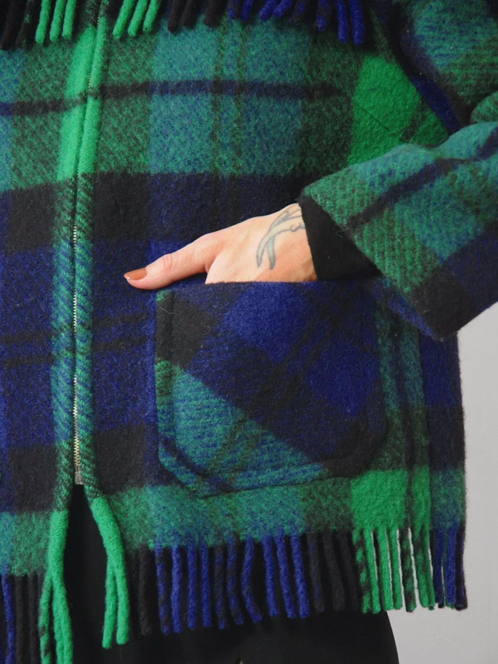 1960's Irish Wool Fringe Plaid Coat