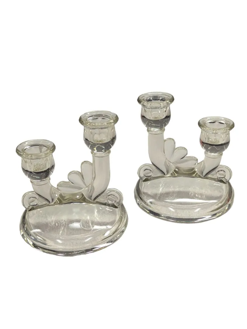 2 Jeannette Clear Glass Double Candle Holder