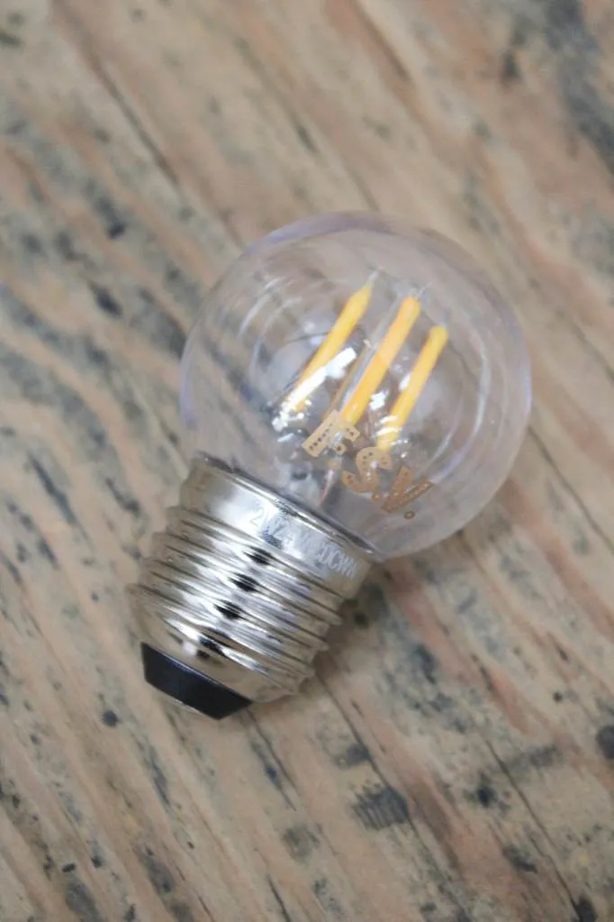 2W 24V AC/DC Filament LED G45 Round 2200K Bulb Shatterproof