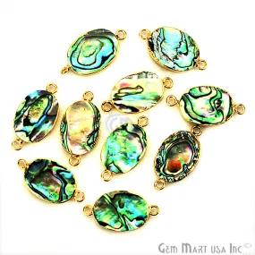 Abalone 13x18mm Oval Shape Gold Electroplated Double Bail Gemstone Connector