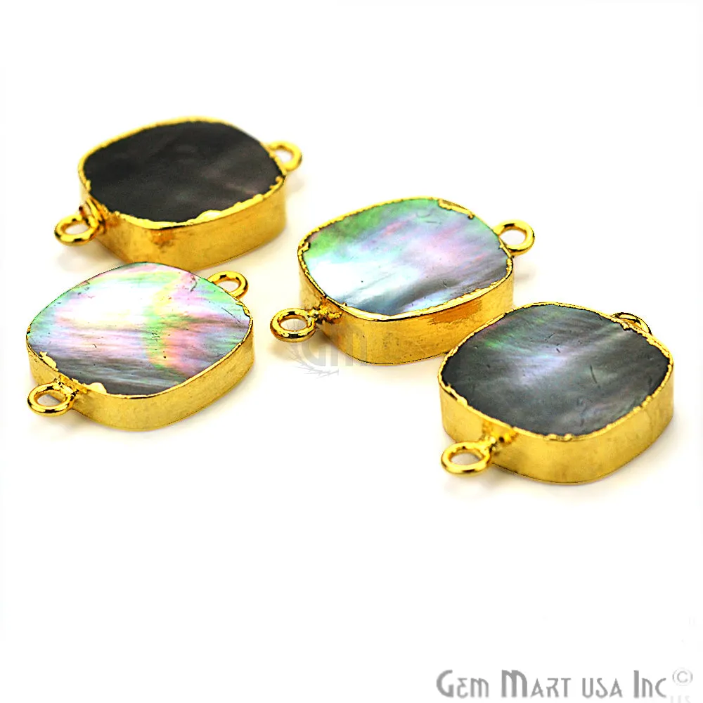 Abalone 16mm Square Shape Gold Electroplated Double Bail Gemstone Connector