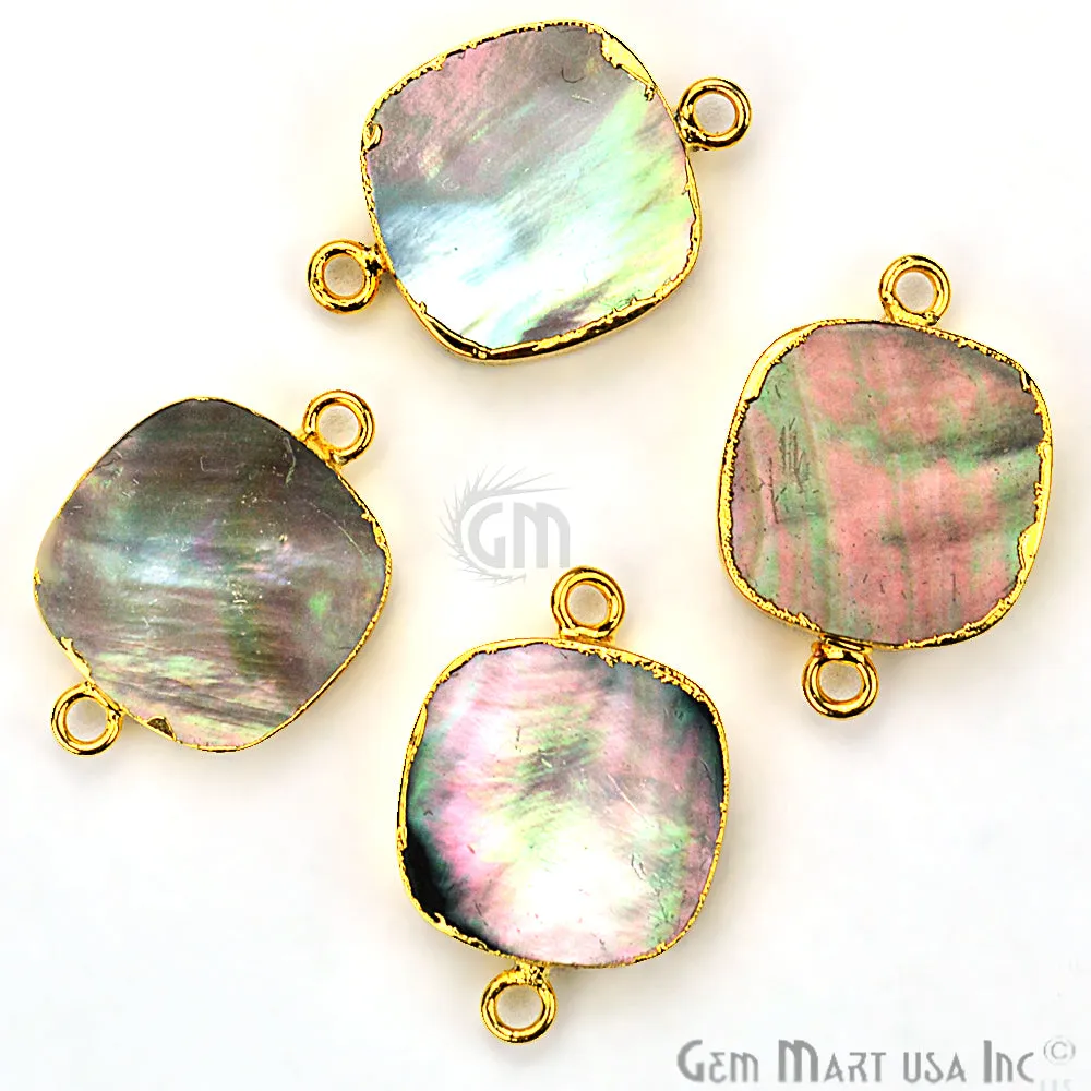 Abalone 16mm Square Shape Gold Electroplated Double Bail Gemstone Connector