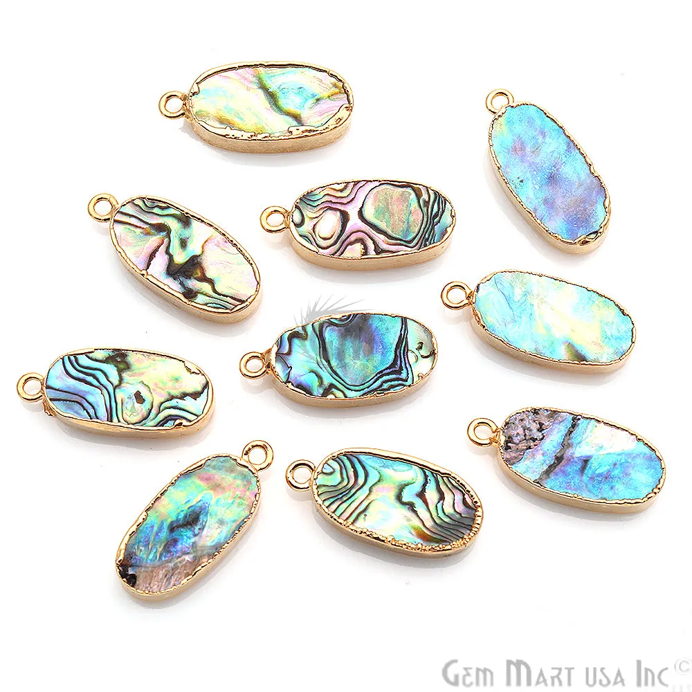 Abalone Shell 10x20mm Oval Shape Gold Edge Single Bail Connector