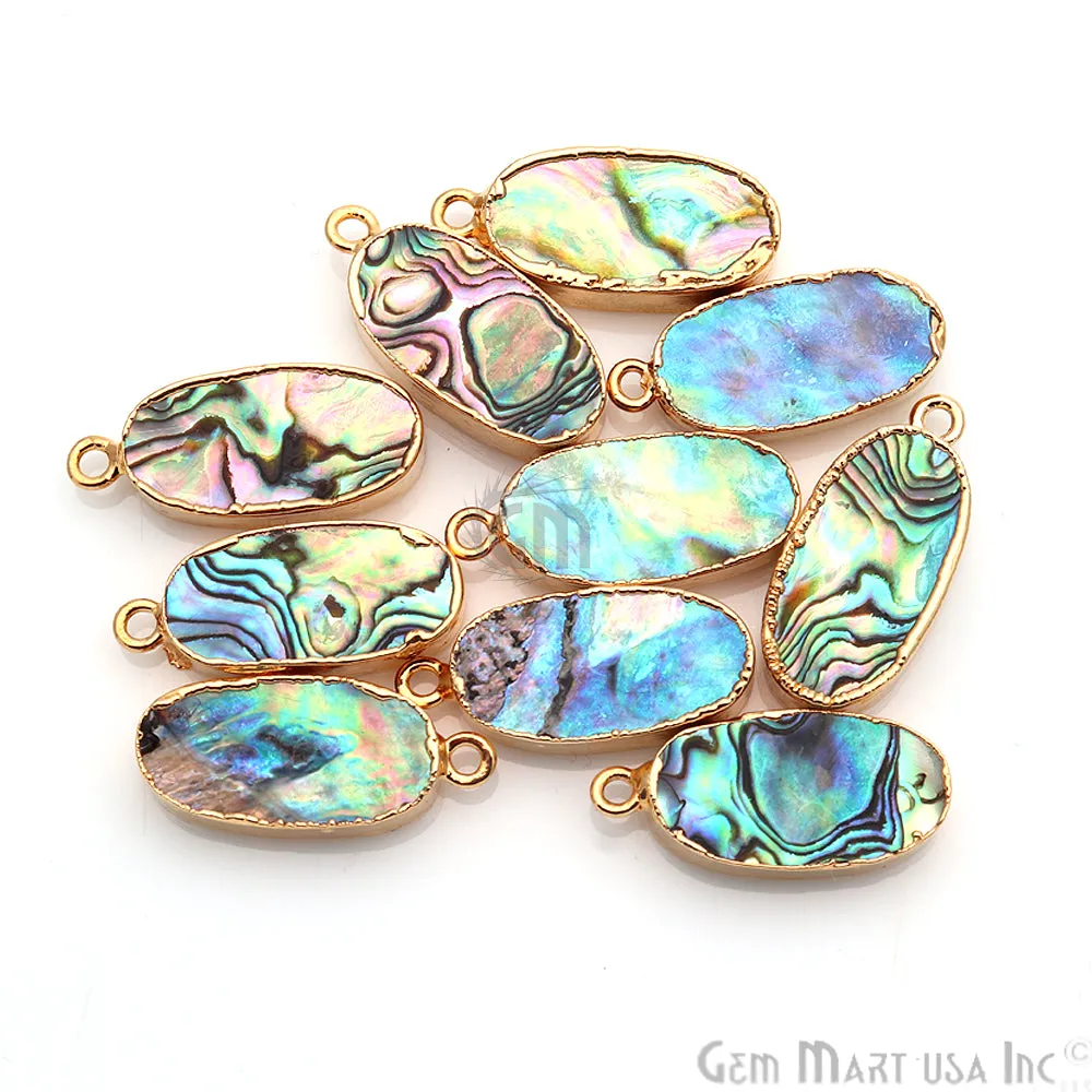 Abalone Shell 10x20mm Oval Shape Gold Edge Single Bail Connector