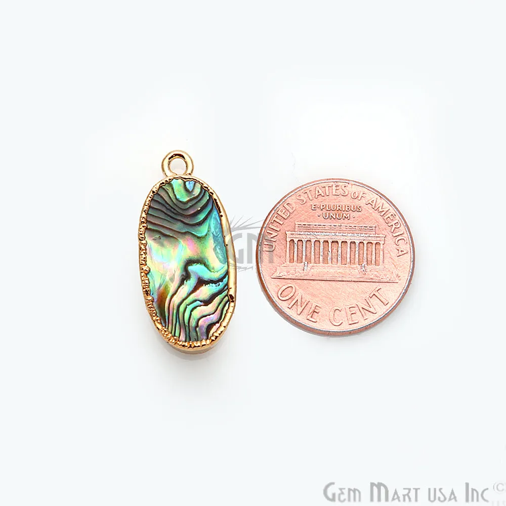 Abalone Shell 10x20mm Oval Shape Gold Edge Single Bail Connector