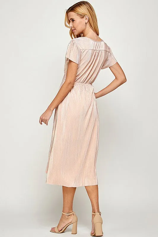 Abigail V-Neck MIDI Dress in Golden Pink