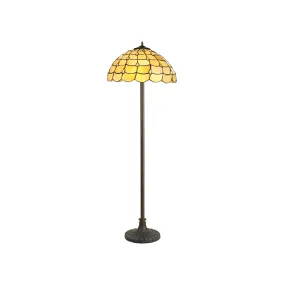 Aero 2 Light Stepped Design Floor Lamp E27 With 40/50cm Tiffany Shade, Beige/Clear Crystal/Aged Antique Brass