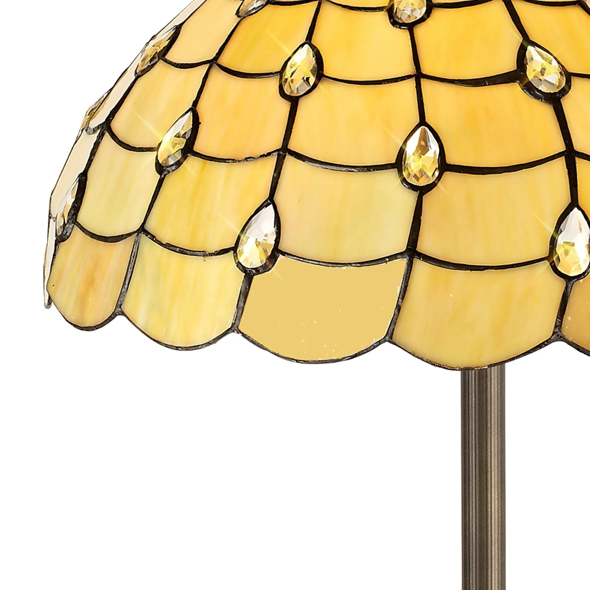 Aero 2 Light Stepped Design Floor Lamp E27 With 40/50cm Tiffany Shade, Beige/Clear Crystal/Aged Antique Brass