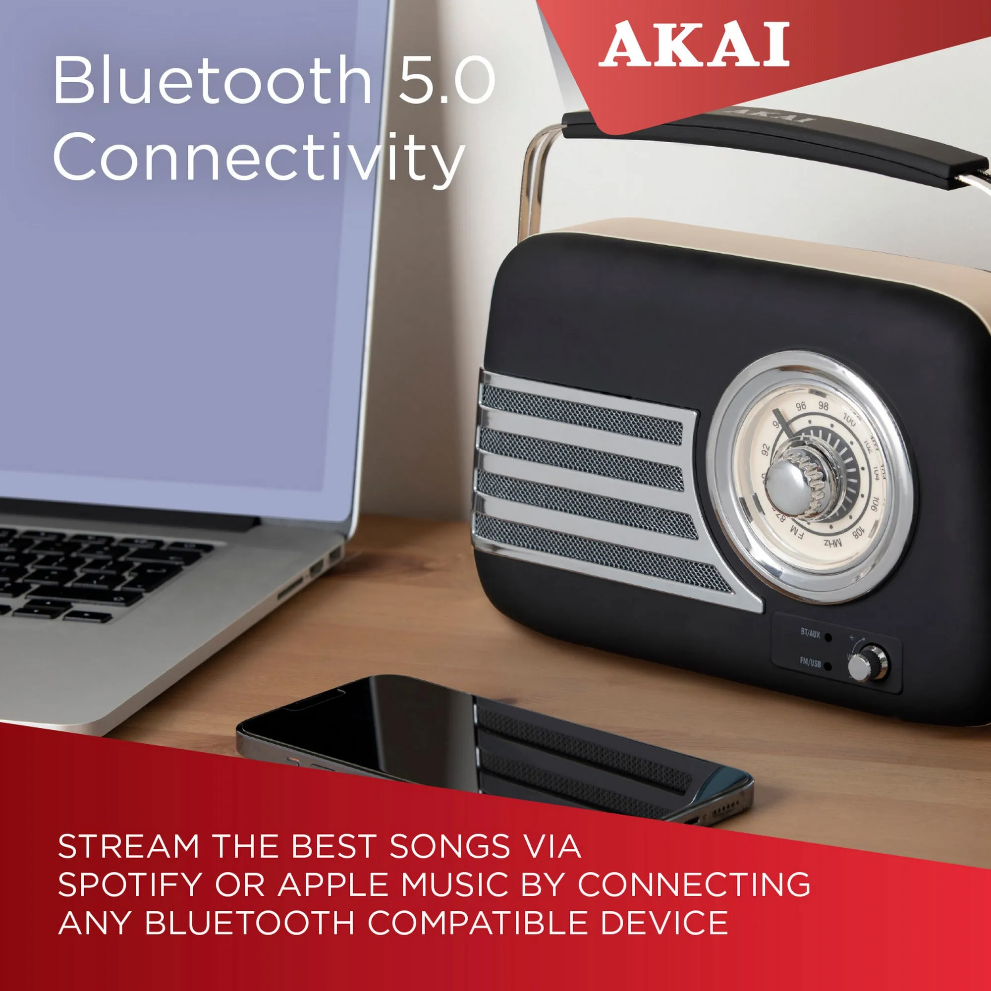 Akai Vintage Bluetooth Radio Black