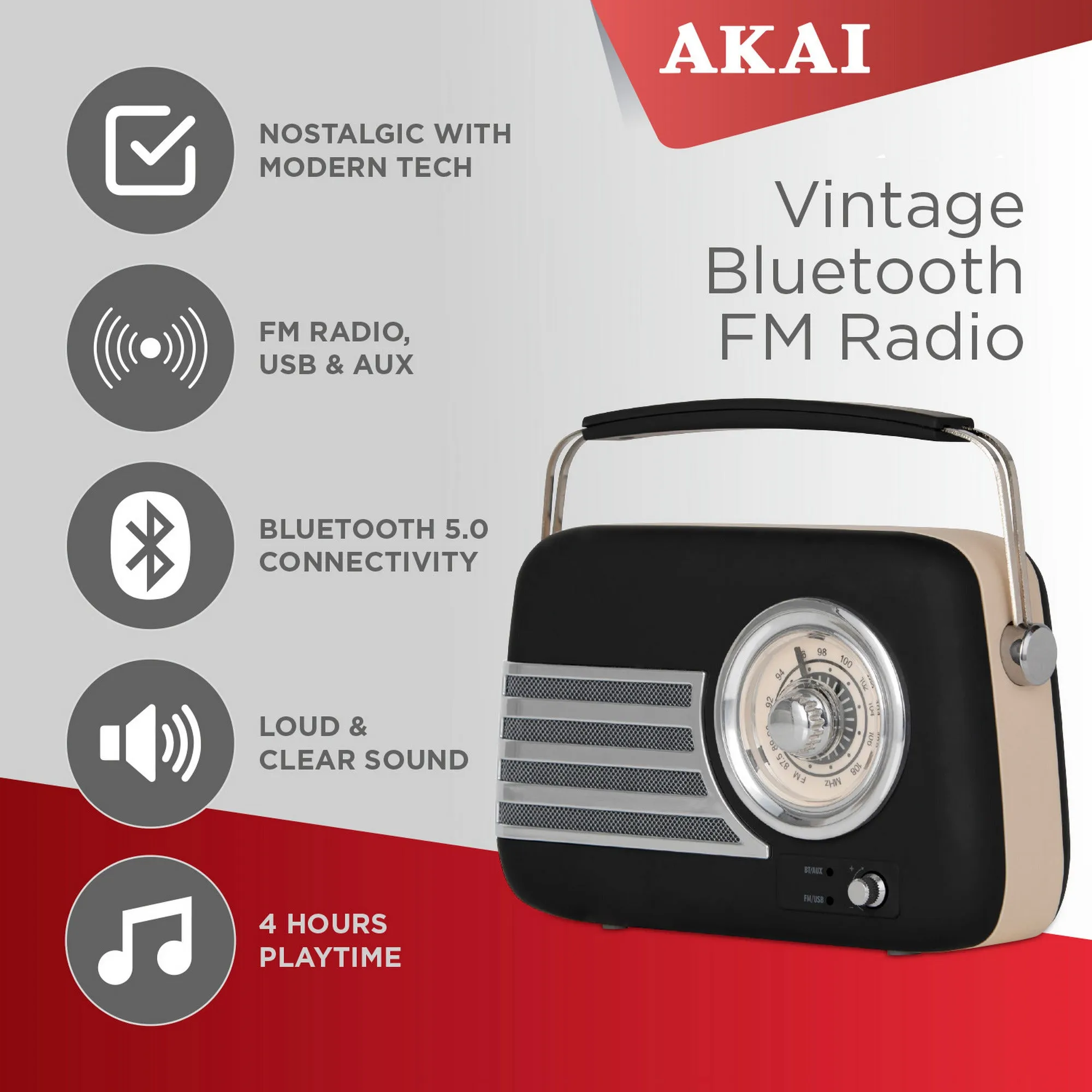 Akai Vintage Bluetooth Radio Black