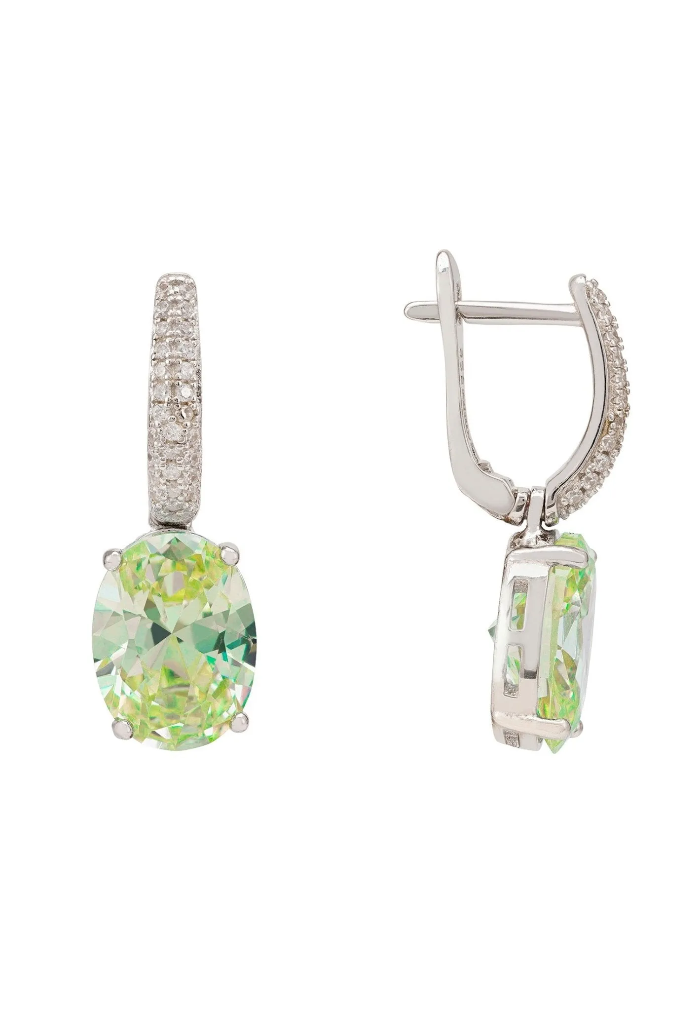 Alexandra Oval Drop Earrings Silver Peridot