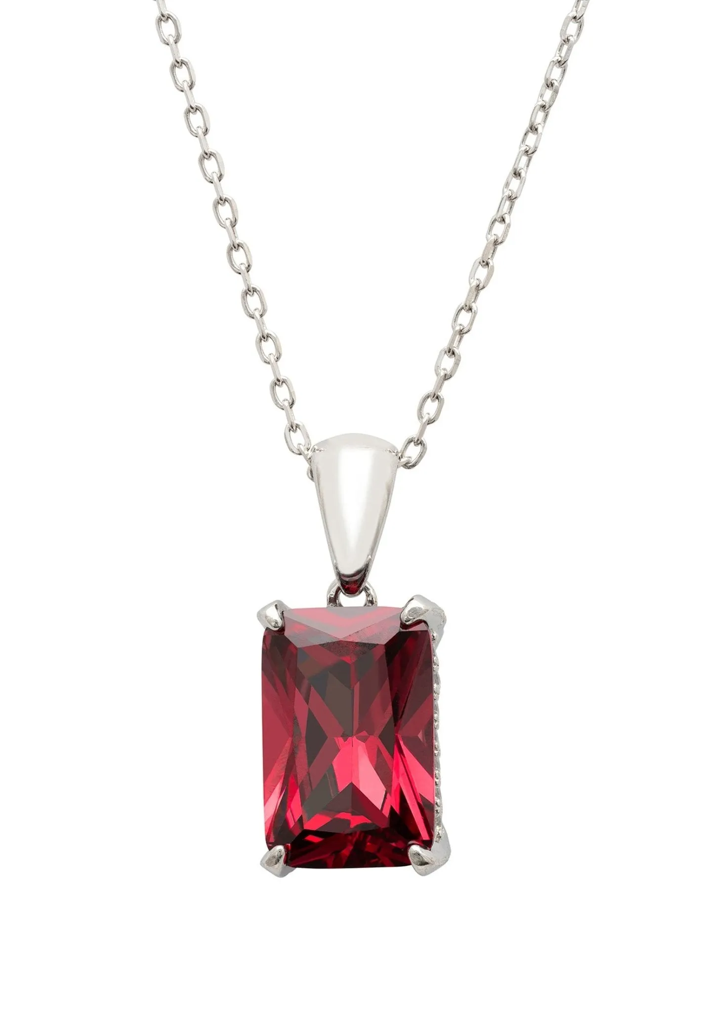 Alexandra Rectangle Gemstone Necklace Silver Ruby