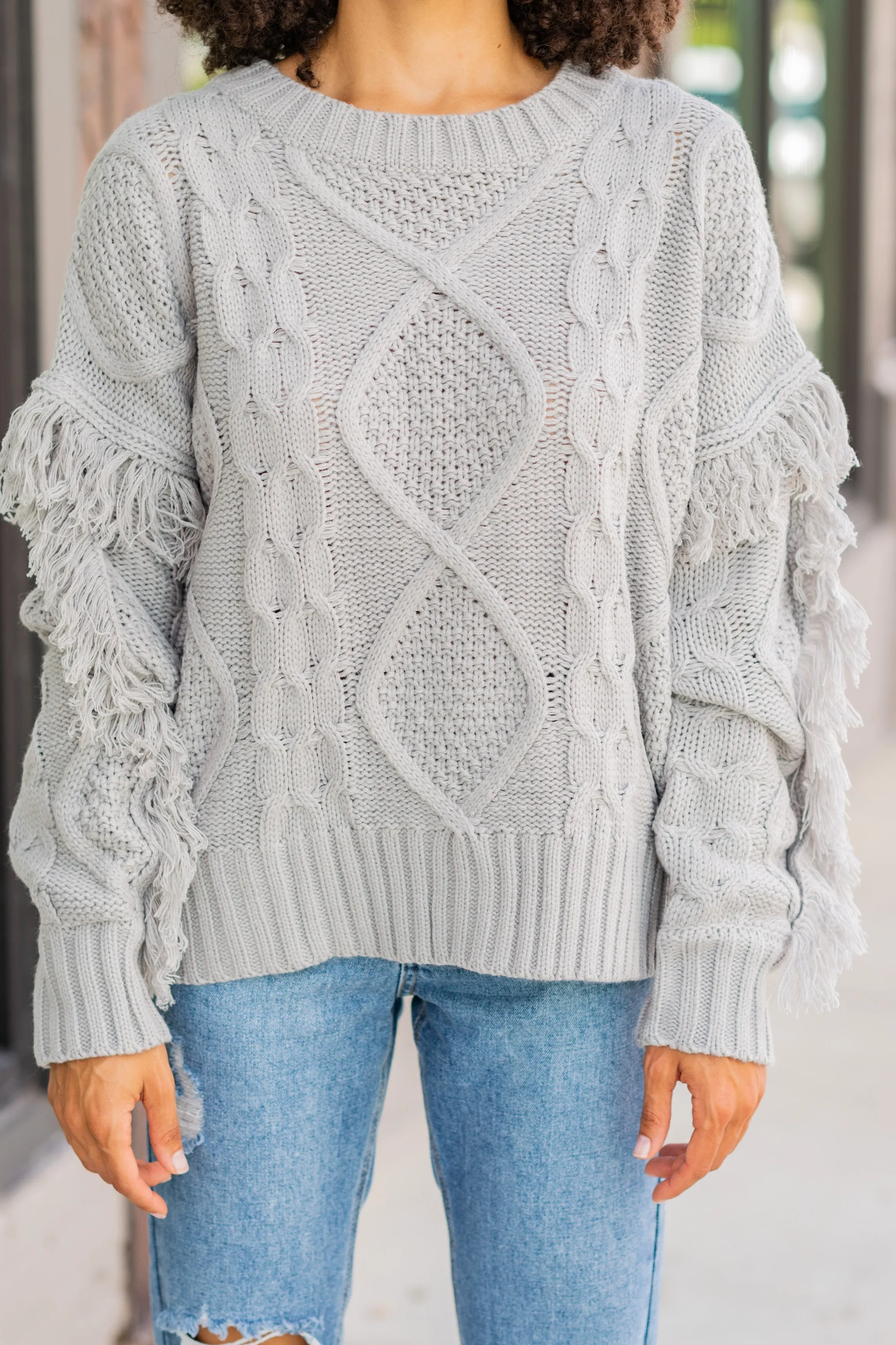 All Or Nothing Gray Fringe Sweater