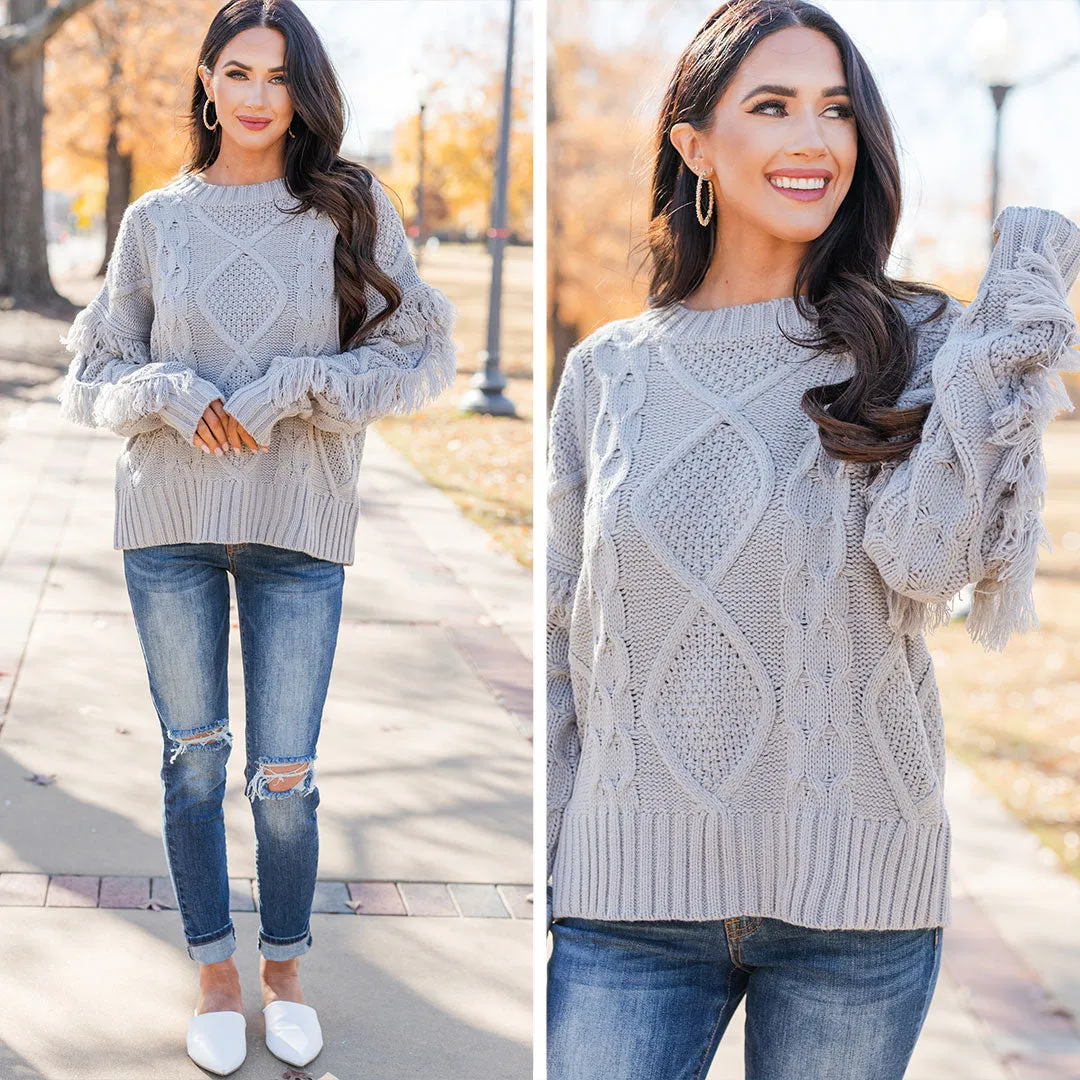 All Or Nothing Gray Fringe Sweater