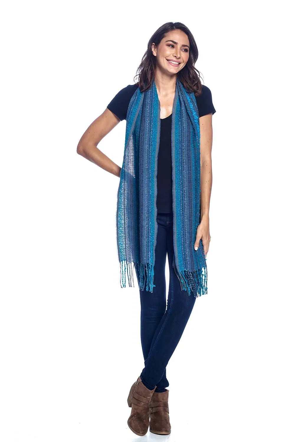 Alpaca Fringe Scarf - Boucle - Capri Blue