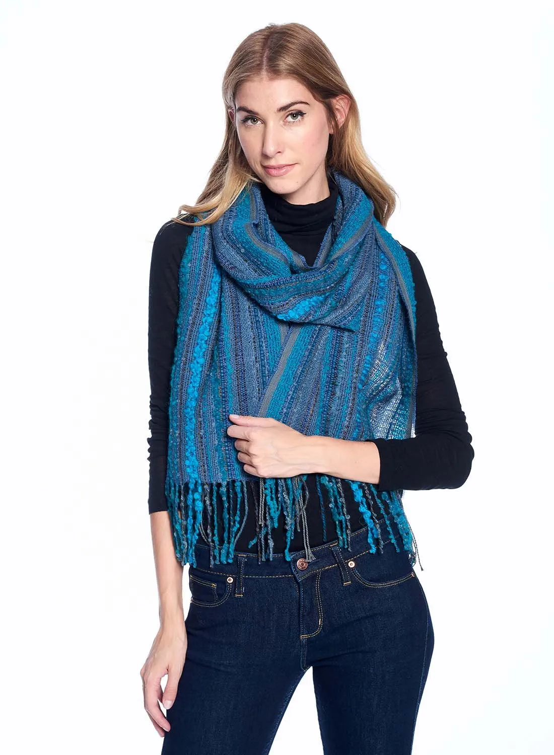 Alpaca Fringe Scarf - Boucle - Capri Blue