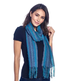 Alpaca Fringe Scarf - Boucle - Capri Blue