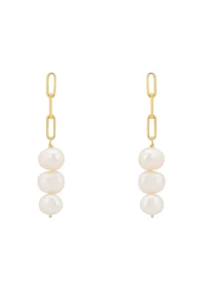 Amelia Three Pearl Drop Earrings Gold