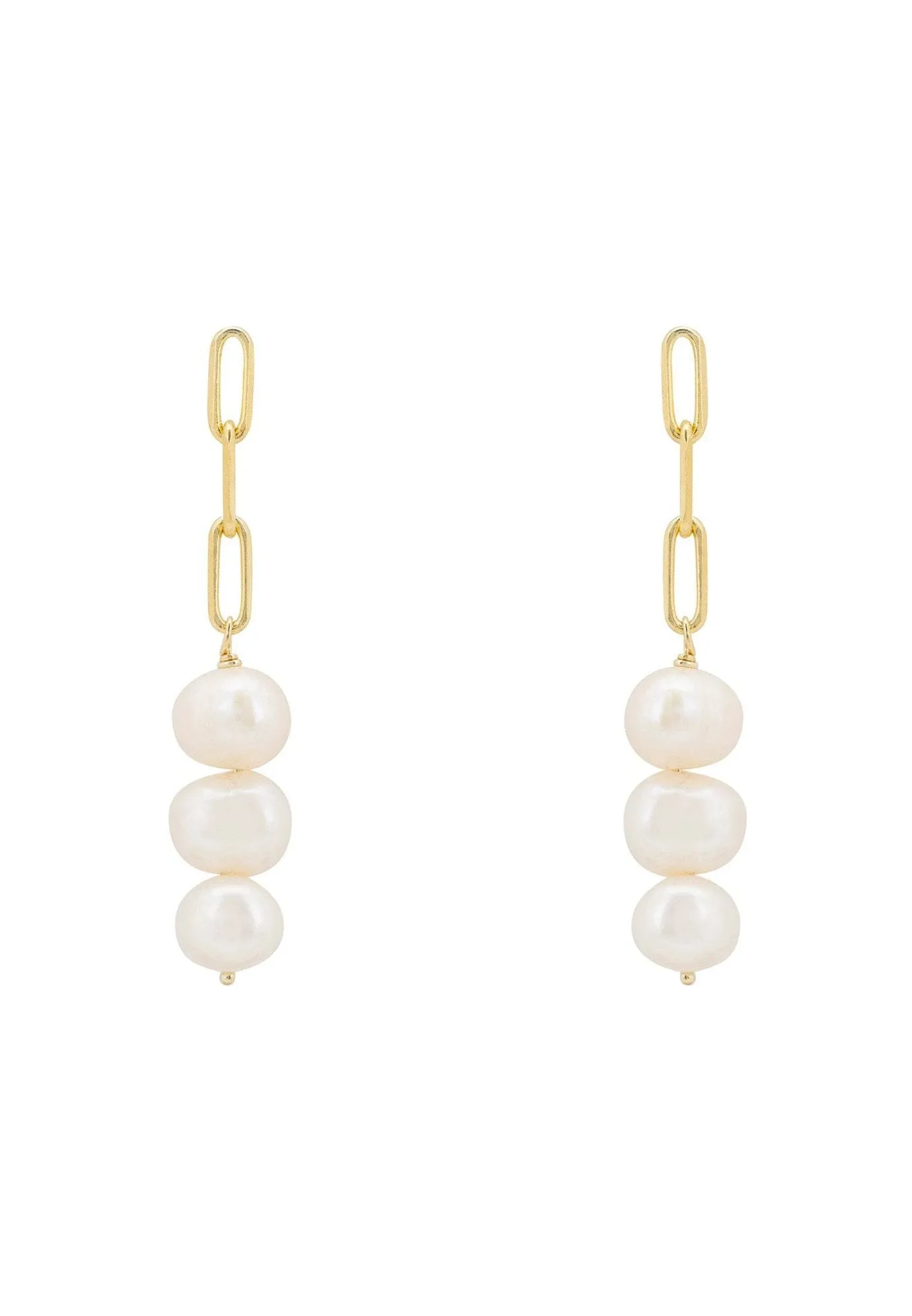 Amelia Three Pearl Drop Earrings Gold