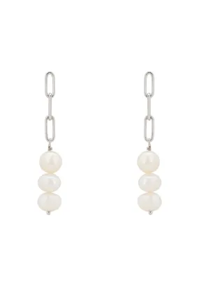 Amelia Three Pearl Drop Earrings Silver