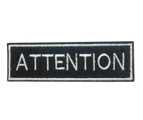 Attention Embroidered Black & White Hot-Fix Patch