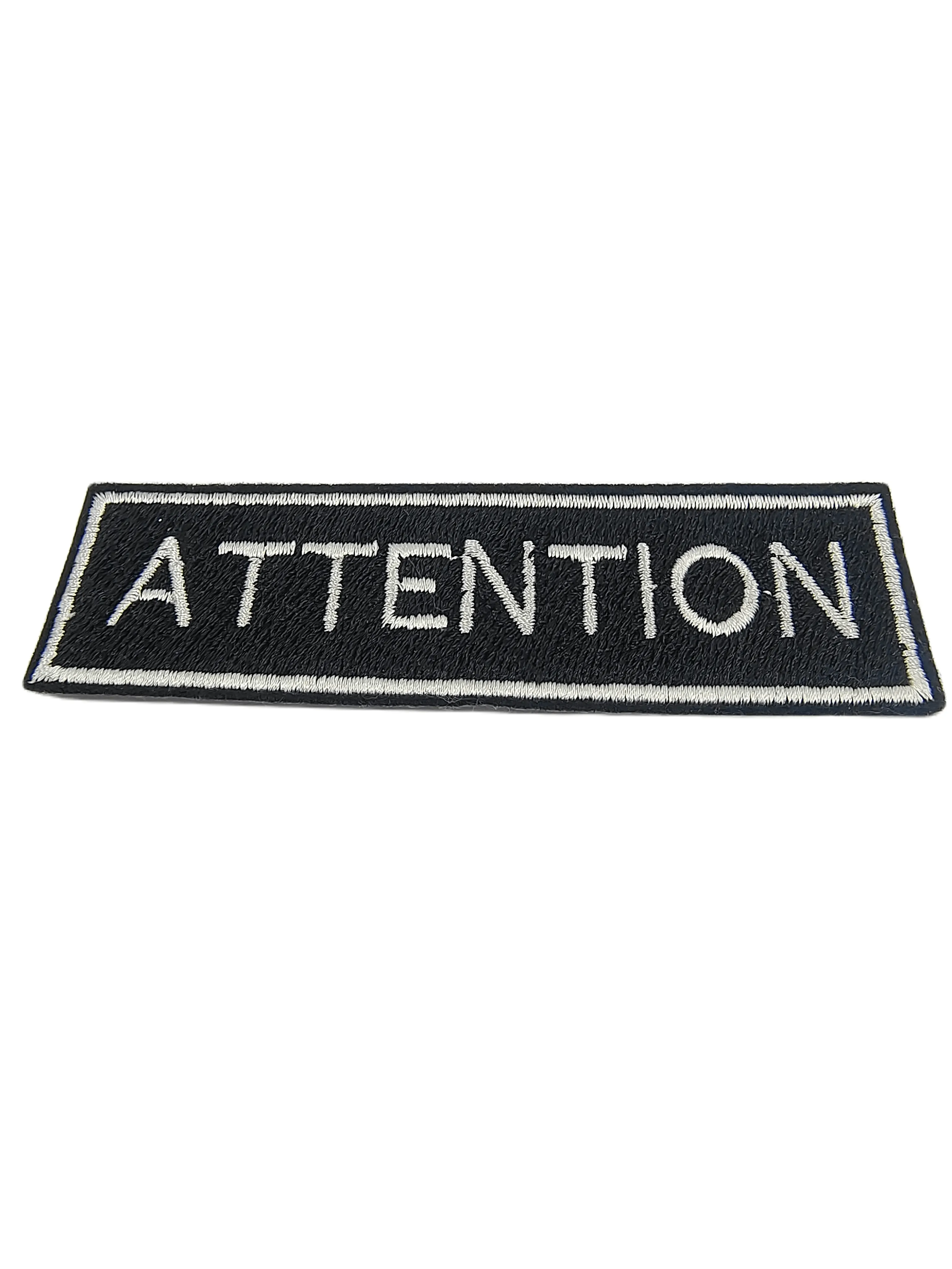 Attention Embroidered Black & White Hot-Fix Patch