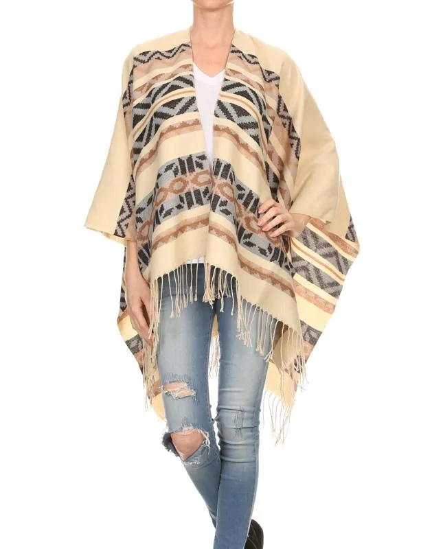 AZTEC PATTERN FRINGE SHAWL