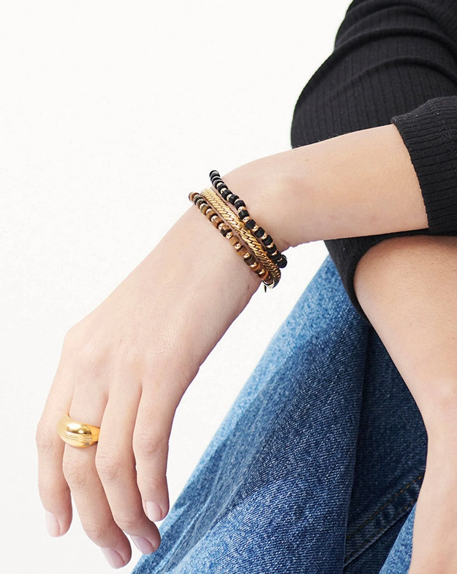 Beaded Bracelet | 18ct Gold Plated/Black Onyx