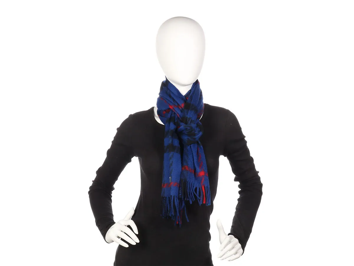 Burberry Blue Cashmere Check Scarf