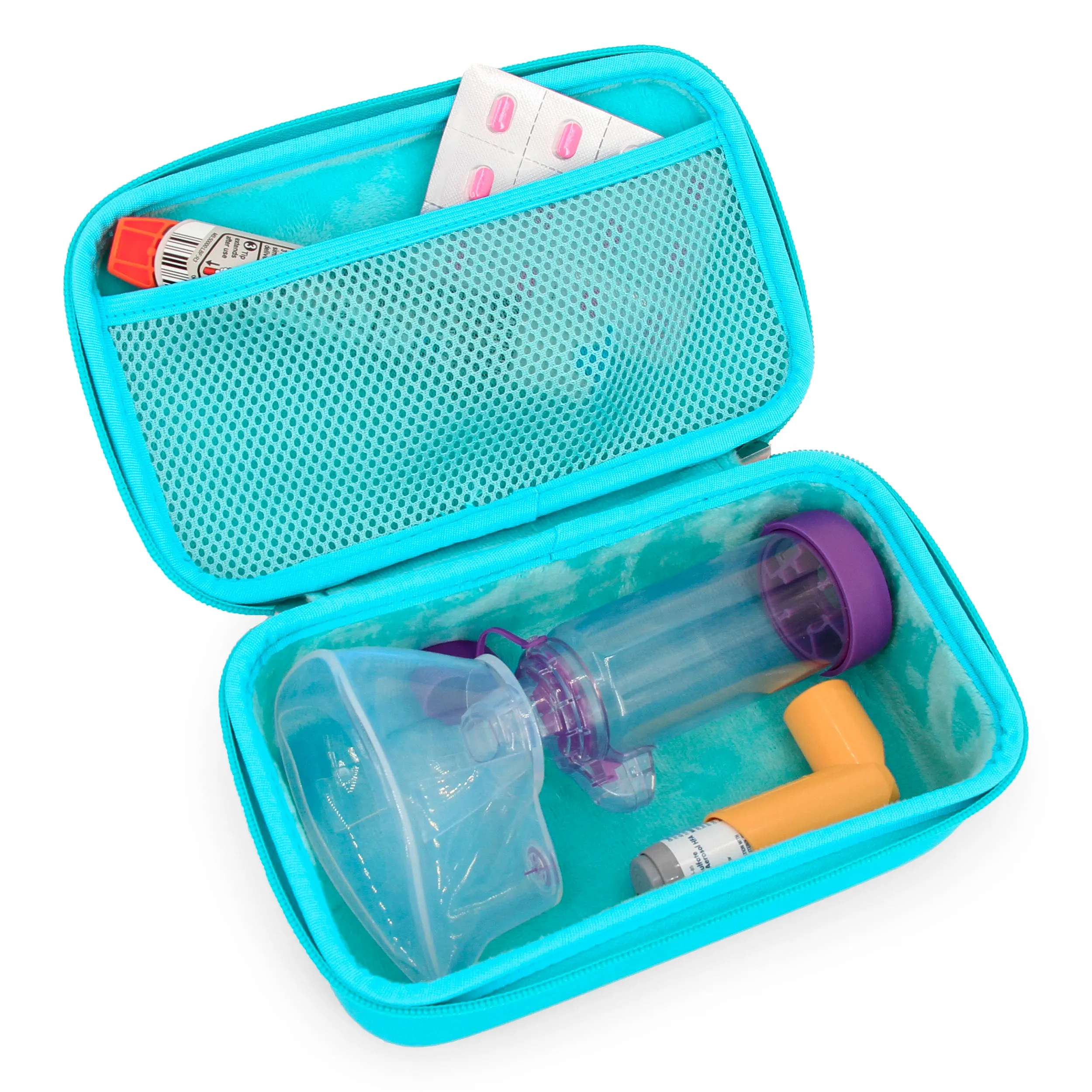 CASEMATIX Travel Case Fits Asthma Inhaler Spacer with Mask Attached, Inhaler Holder Holds Spacer and Accessories, Includes Turquoise Asthma Case Only