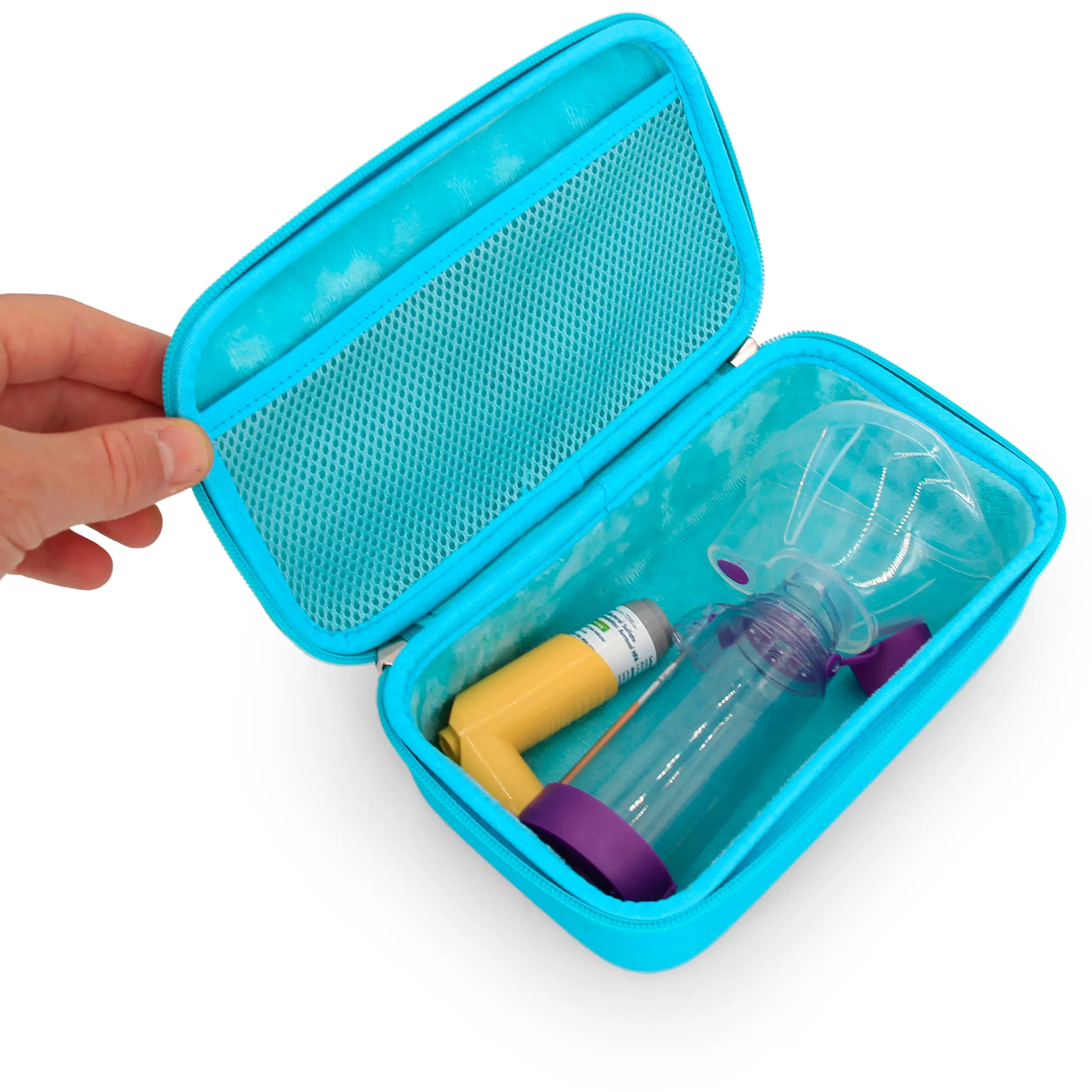 CASEMATIX Travel Case Fits Asthma Inhaler Spacer with Mask Attached, Inhaler Holder Holds Spacer and Accessories, Includes Turquoise Asthma Case Only