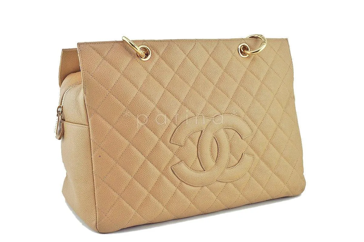 Chanel Beige Caviar Classic Grand Shopper Tote Original GST Shopping Bag