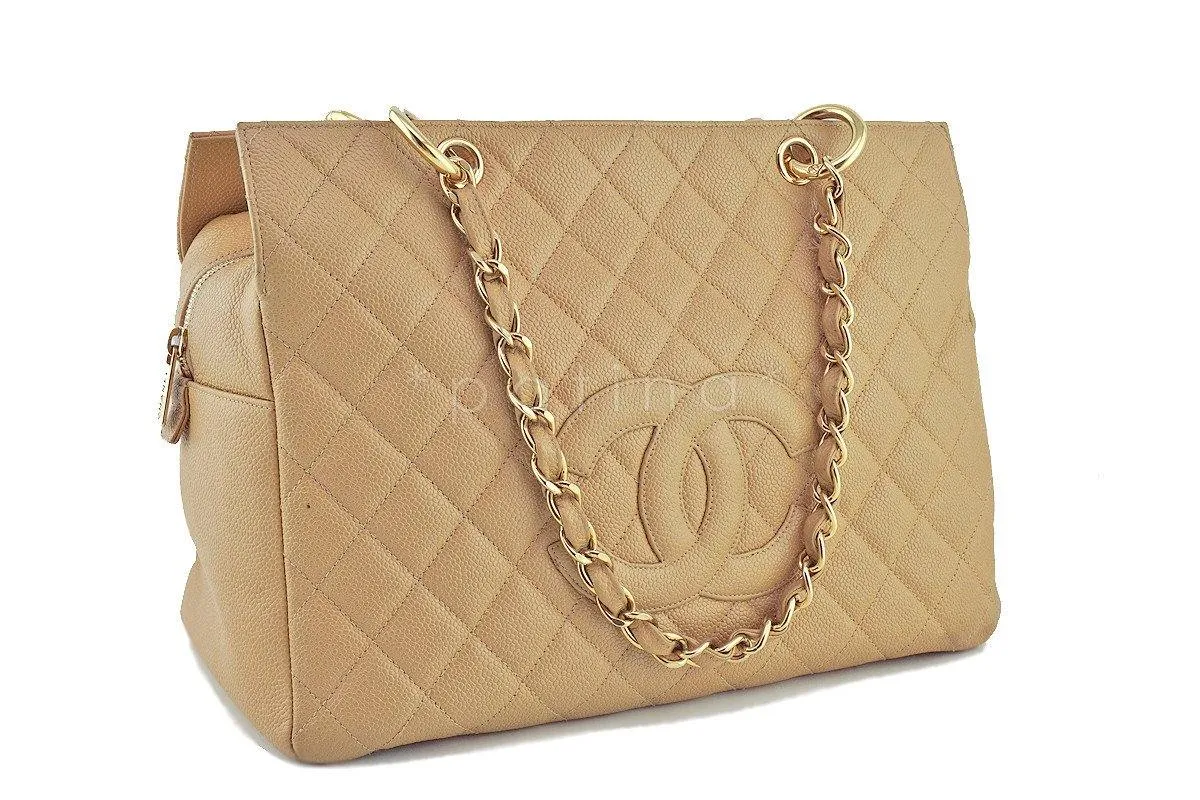 Chanel Beige Caviar Classic Grand Shopper Tote Original GST Shopping Bag