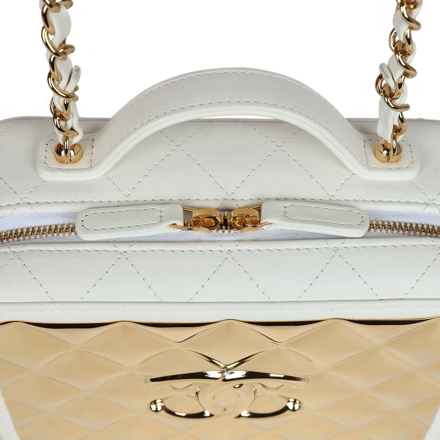 Chanel Golden Plate Vanity Case White Lambskin Gold Hardware