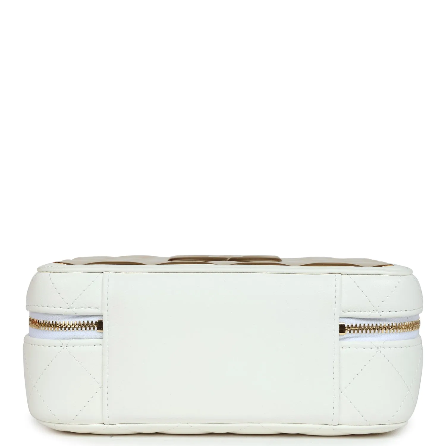 Chanel Golden Plate Vanity Case White Lambskin Gold Hardware