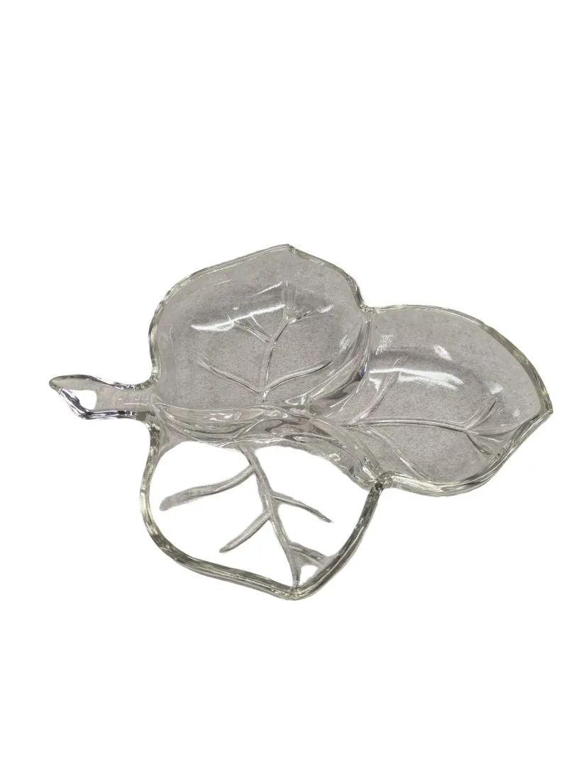 Clear Glass 8" Leaf Divided Dish