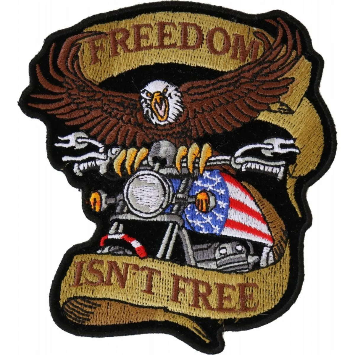 Daniel Smart Freedom Isn't Free, Patriotic Eagle Bike Embroidered Iron On Patch, 3.75 x 4.25 inches