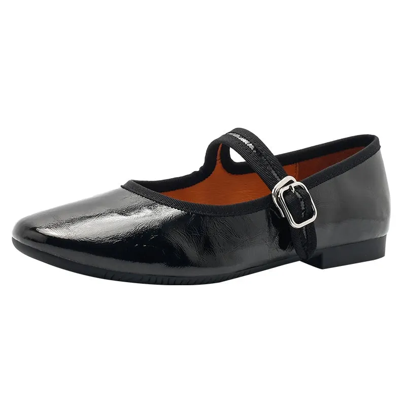 Dwarves Handmade Leather Women's Michaela Mary Jane Flats in Golden/Red/Orange/Silver/Black