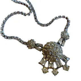 Elegant Clear Rhinestone Necklace with Round Pendant circa 1940s