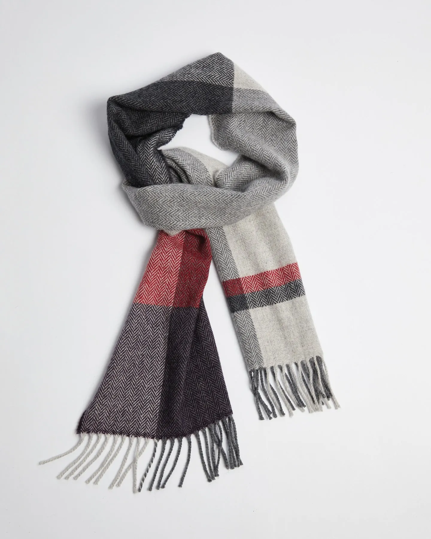 Foxford Aubergine Block Stripe Lambswool Scarf