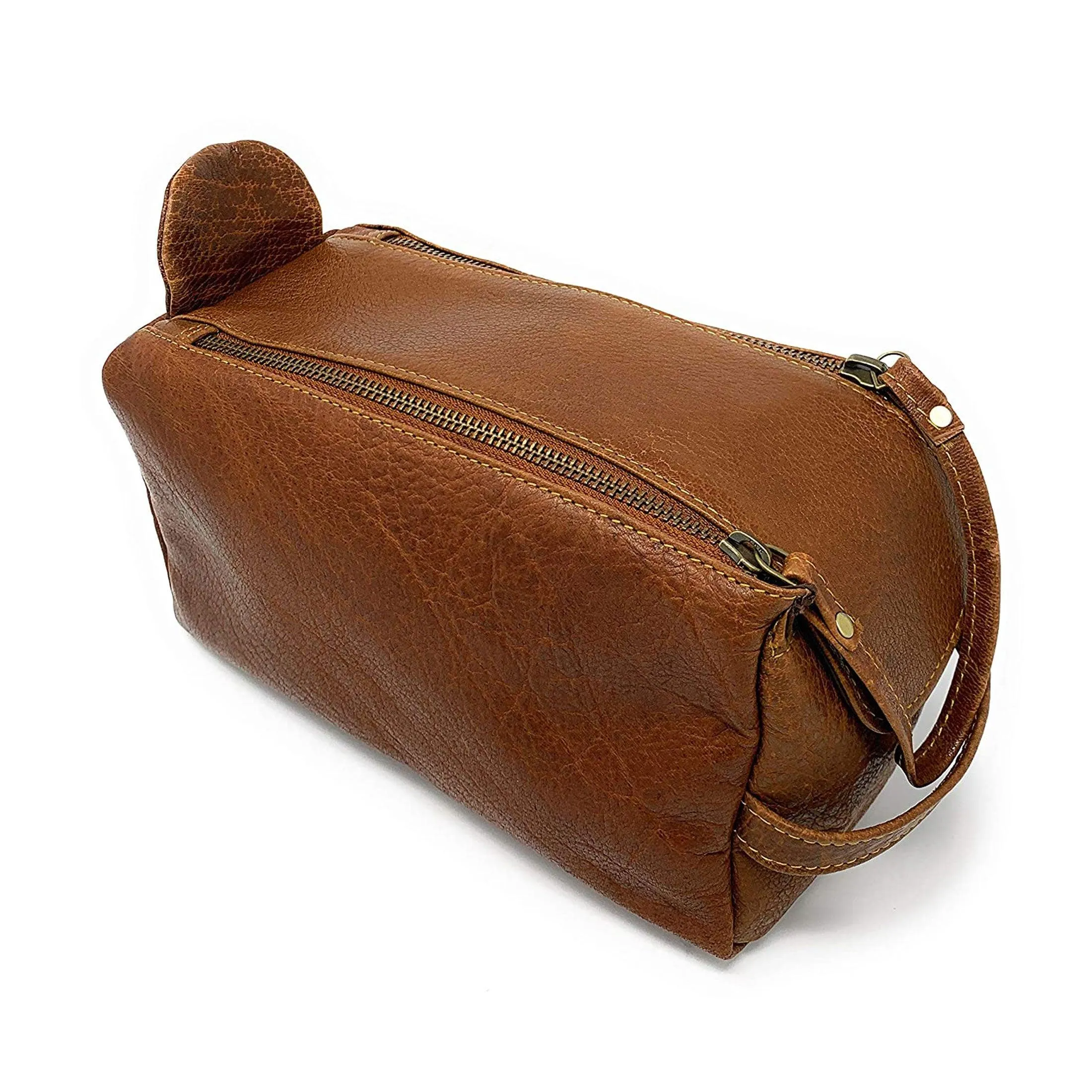 Genuine Buffalo Leather Unisex Toiletry Bag Travel Dopp Kit (Chicago Buff)