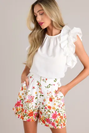 Golden Afternoon Ivory Floral Linen Shorts