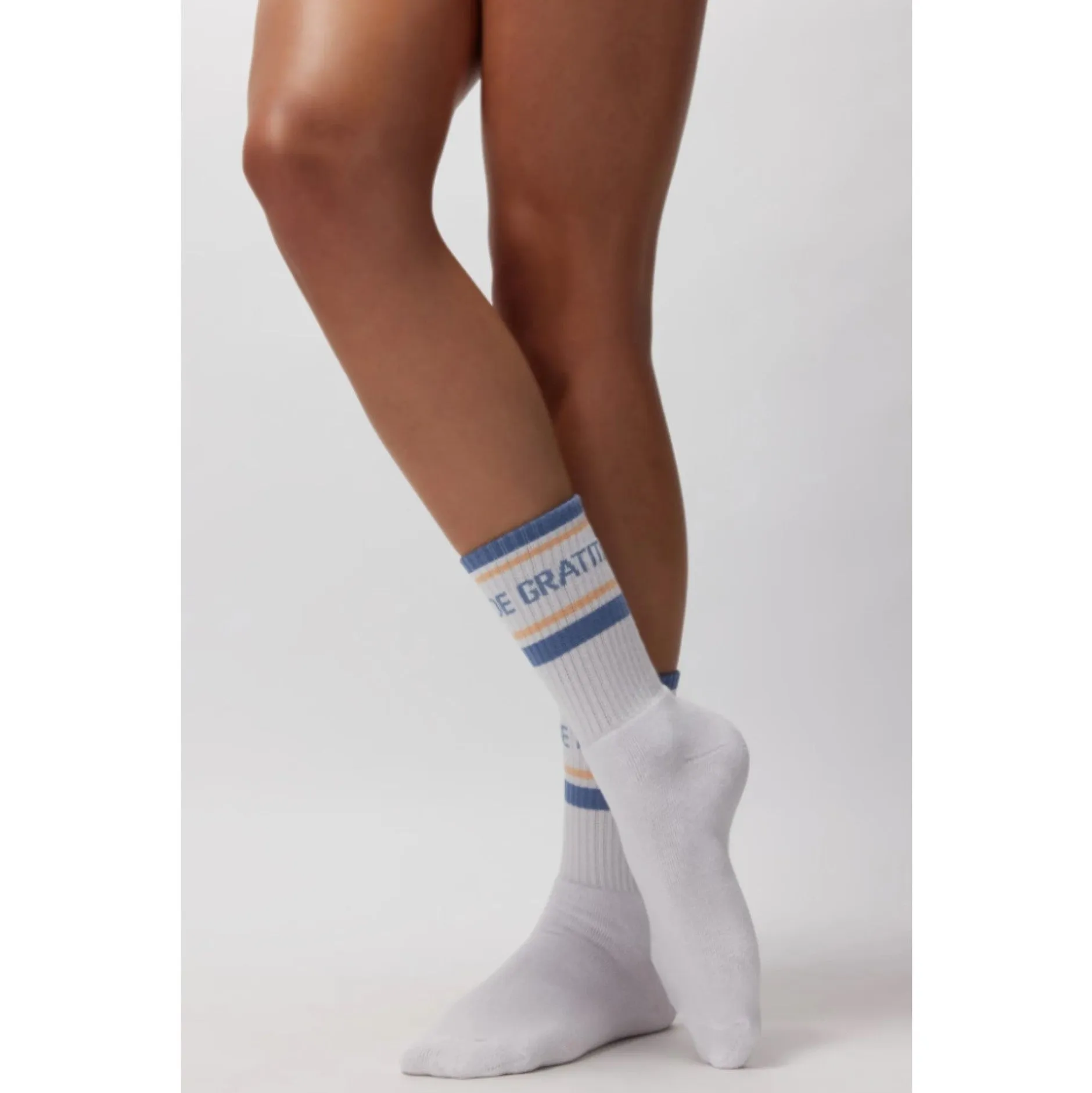 Gratitude Stripe Crew Sock - White (No Grip)